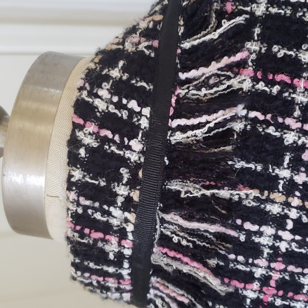 Vintage 90s Scarlet Tweed Boucle Plaid Blazer Jacket Fringe Size 8 Black Pink - Picture 8 of 11